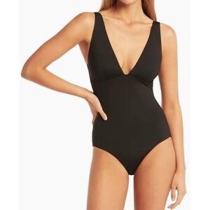 SEA LEVEL SWIM‎ Australia Essentials Longline One-Piece Swimsuit Black Sz 12 NWT